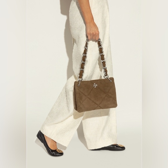 Tory Burch Kira Small Diamond-Quilted Suede Shoulder Bag - Deep Olive - Picture 11 of 11